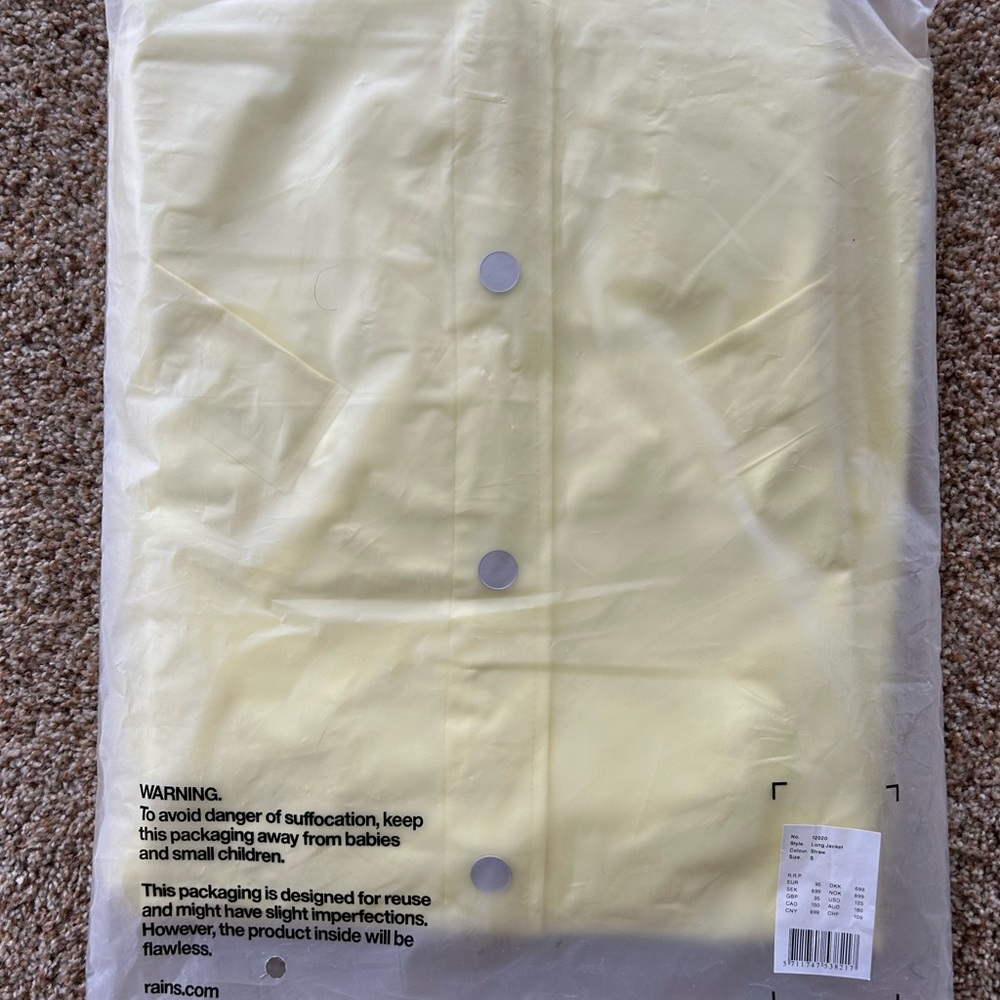 Rains Long Waterproof Unisex Jacket in Straw Size Small NWT - Picture 12 of 12